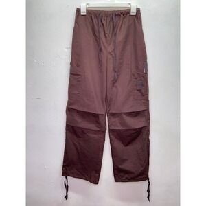 NVFelix Brown Cotton Cargo Parachute Pants Women XS Wide Leg Drawstring Utility